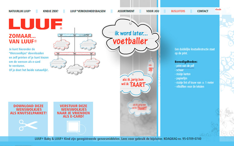 Luuf website, verstuur een wenswolkjes animatie custom-made ecards module